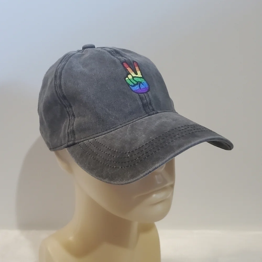 David and Young Black Washed Denim Baseball Hat Cap Peace Rainbow Pride …